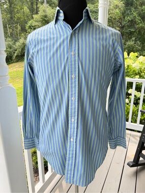Polo Ralph Lauren Regent Blue Green white Striped Shirt 15